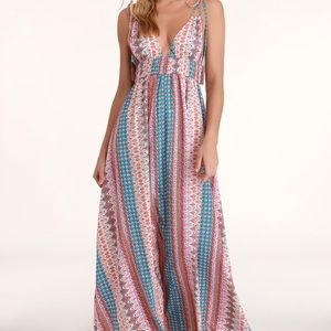 BRAND NEW Lulus Maxin’ Relaxin’ Multi Print Maxi Dress